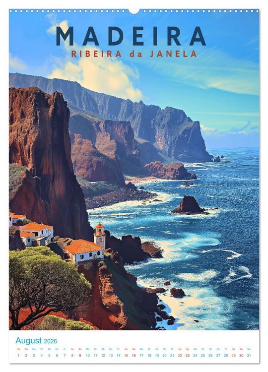 Produktbild: Madeira - Old School Poster Style (hochwertiger Premium Wandkalender 2026 DIN A2 hoch), Kunstdruck in Hochglanz