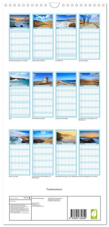 Produktbild: Familienplaner 2027 - Fuerteventura mit 5 Spalten (Wandkalender, 21 x 45 cm) CALVENDO