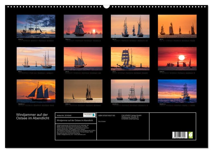 Produktbild: Windjammer auf der Ostsee im Abendlicht (Wandkalender 2026 DIN A2 quer), CALVENDO Monatskalender