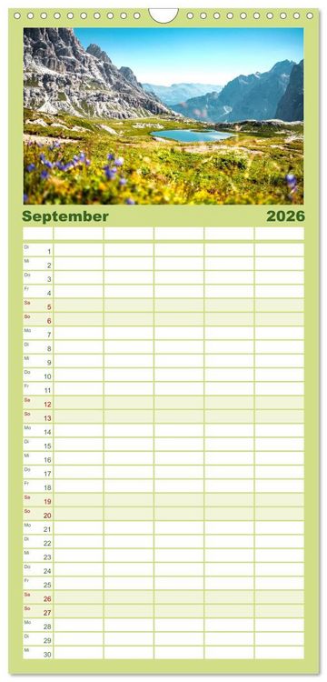 Produktbild: Familienplaner 2026 - Dolomiten - Die wundersch&ouml;nen S&uuml;dalpen in Italien. mit 5 Spalten (Wandkalender, 21 x 45 cm) CALVENDO