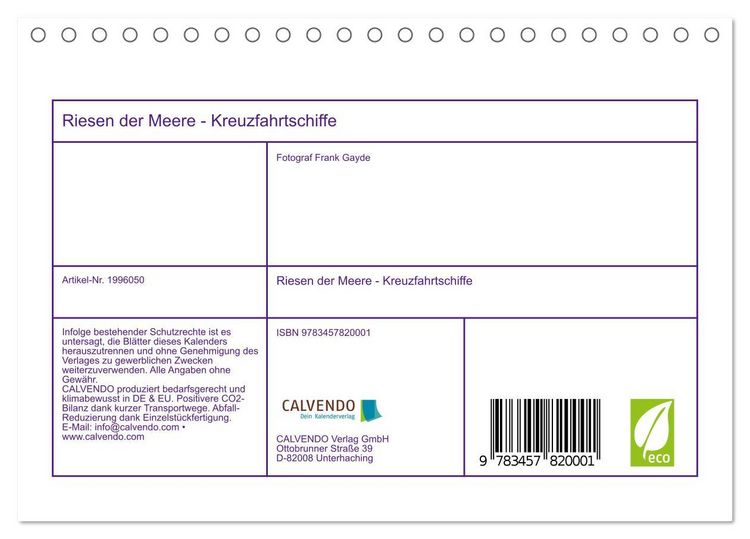 Produktbild: Riesen der Meere - Kreuzfahrtschiffe (Tischkalender 2026 DIN A5 quer), CALVENDO Monatskalender