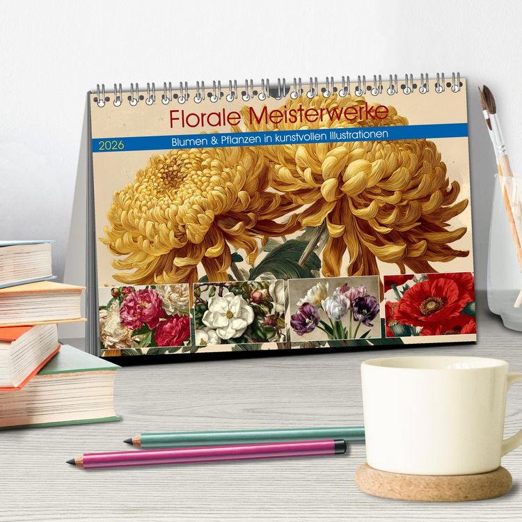 Produktbild: Florale Meisterwerke (Tischkalender 2026 DIN A5 quer), CALVENDO Monatskalender