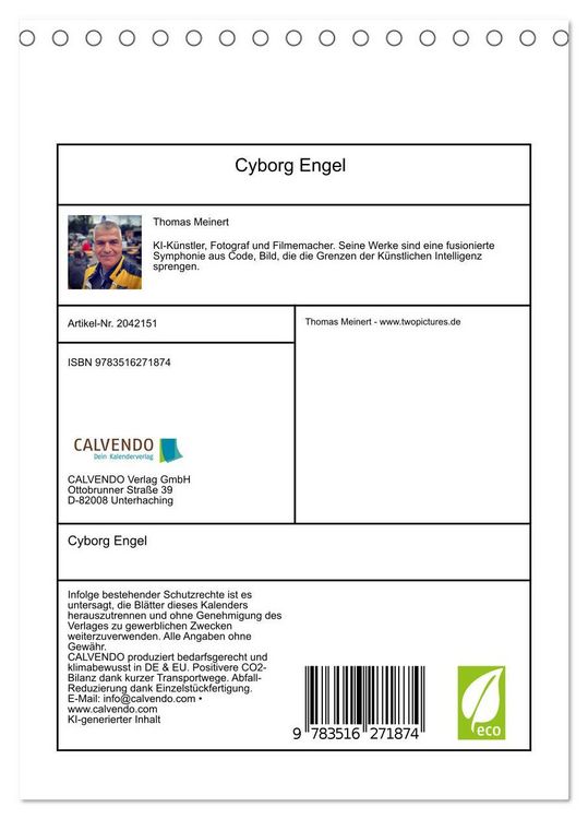Produktbild: Cyborg Engel (Tischkalender 2026 DIN A5 hoch), CALVENDO Monatskalender