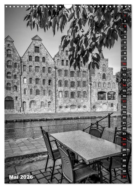 Produktbild: L&Uuml;BECK Monochrome Momente (Wandkalender 2026 DIN A3 hoch), CALVENDO Monatskalender