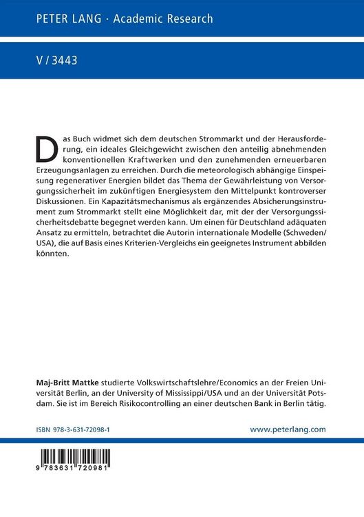 Produktbild: Versorgungssicherheit und Kapazit&auml;tsmechanismen im deutschen Strommarktdesign