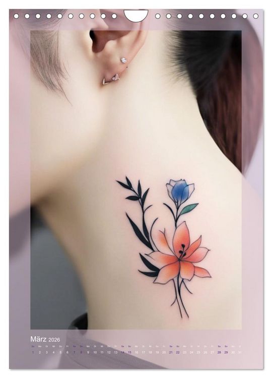 Produktbild: Florale Tattoos Stilvoll und minimalistisch (Wandkalender 2026 DIN A4 hoch), CALVENDO Monatskalender