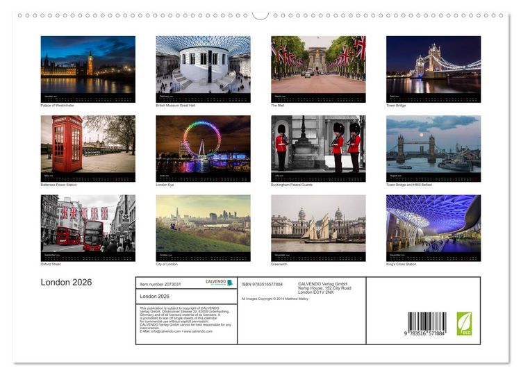 Produktbild: London 2026 (High Quality Premium Wall Calendar 2026 DIN A2 landscape),CALVENDO 12 Month Wall Calendar
