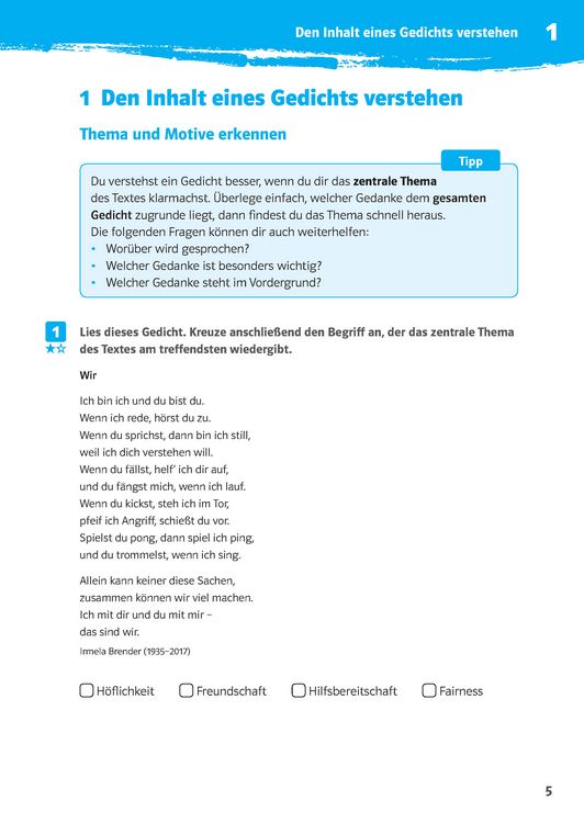 Produktbild: Klett 10-Minuten-Training Deutsch Aufsatz Gedichte untersuchen 7./8. Klasse