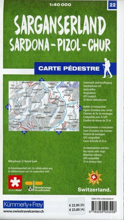 Produktbild: Sarganserland Sardona - Pizol - Chur 22 Wanderkarte