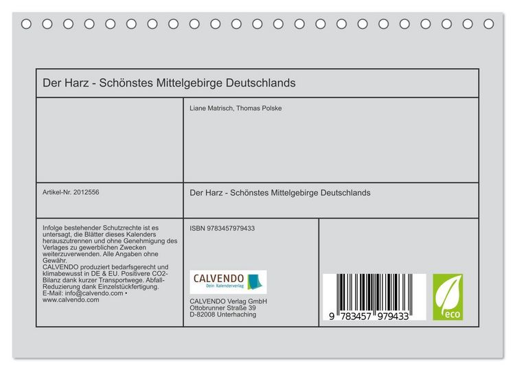 Produktbild: Der Harz - Sch&ouml;nstes Mittelgebirge Deutschlands (Tischkalender 2026 DIN A5 quer), CALVENDO Monatskalender