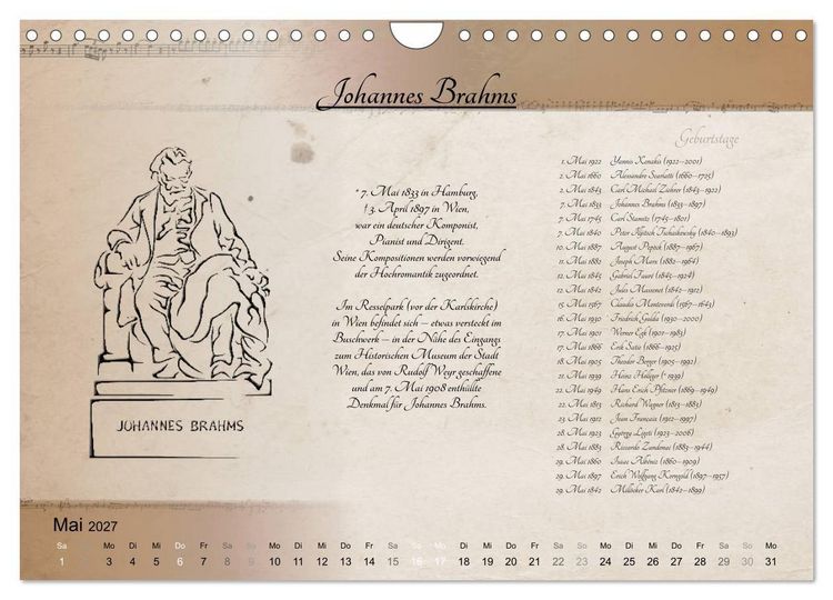 Produktbild: Von Mozart bis Beethoven (Wandkalender 2027 DIN A4 quer), CALVENDO Monatskalender