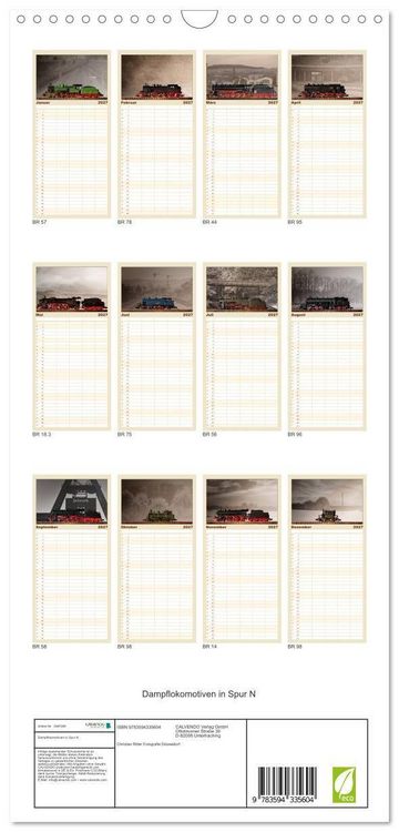 Produktbild: Familienplaner 2027 - Dampflokomotiven in Spur N mit 5 Spalten (Wandkalender, 21 x 45 cm) CALVENDO