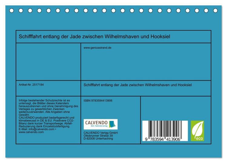 Produktbild: Schifffahrt entlang der Jade zwischen Wilhelmshaven und Hooksiel (Tischkalender 2027 DIN A5 quer), CALVENDO Monatskalender