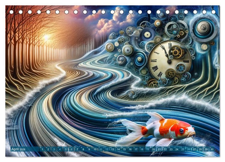 Produktbild: Klang der Stille - Kois aus der KI Dimension (Tischkalender 2026 DIN A5 quer), CALVENDO Monatskalender