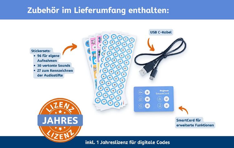 Produktbild: Anybook Pro &ndash; Klassensatz mit 4 Audiostiften und einer Jahreslizenz f&uuml;r Codes zum Drucken & Kopieren