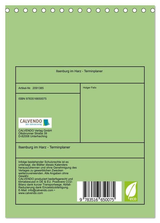 Produktbild: Ilsenburg im Harz - Terminplaner (Tischkalender 2026 DIN A5 hoch), CALVENDO Monatskalender
