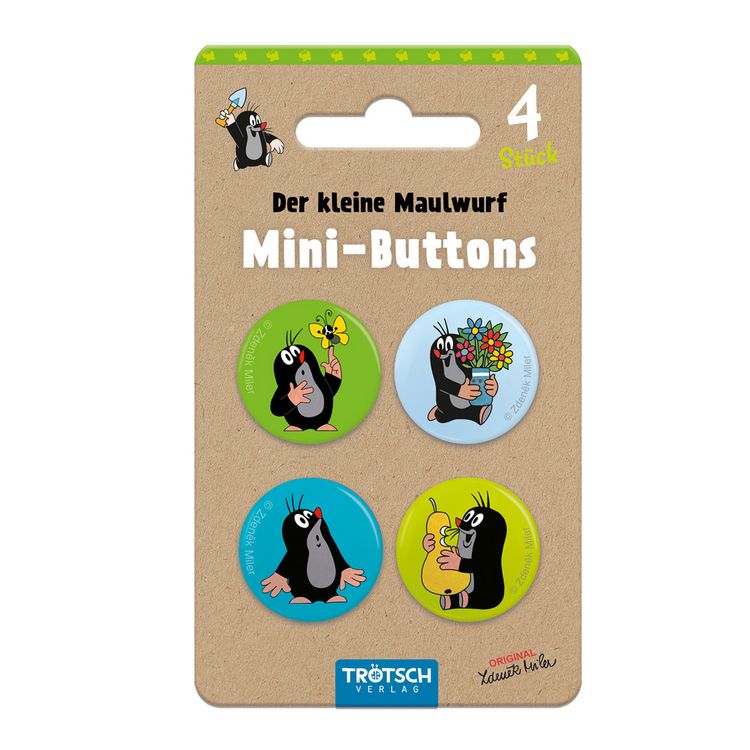 Produktbild: TR&Ouml;TSCH - Der kleine Maulwurf Mini-Buttons 4er Set Maulwurf | Ab 3 Jahren
