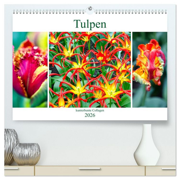 Produktbild: Tulpen - kunterbunte Collagen (hochwertiger Premium Wandkalender 2026 DIN A2 quer), Kunstdruck in Hochglanz