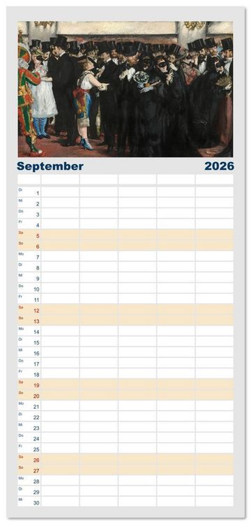 Produktbild: Familienplaner 2026 - Party Time - Das Fest in der Kunst mit 5 Spalten (Wandkalender, 21 x 45 cm) CALVENDO