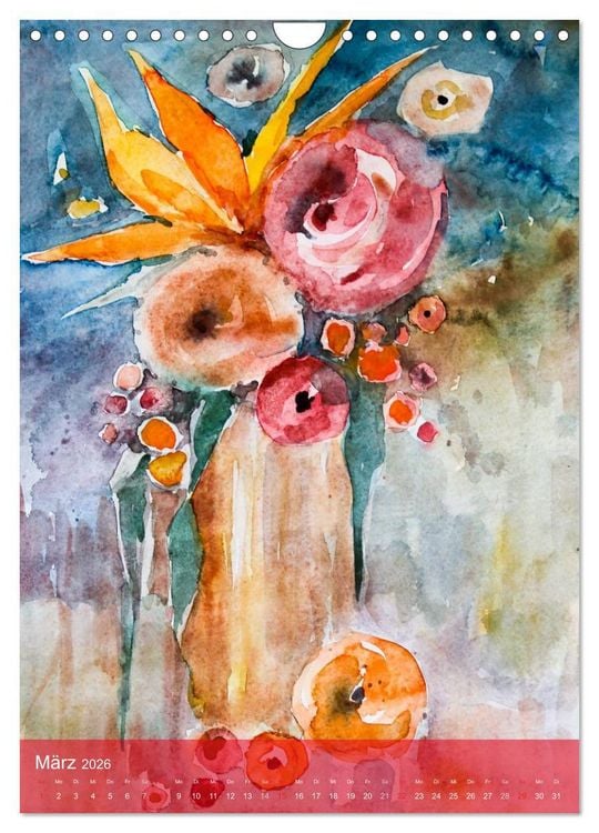 Produktbild: Karl Sock Blumenaquarelle (Wandkalender 2026 DIN A4 hoch), CALVENDO Monatskalender