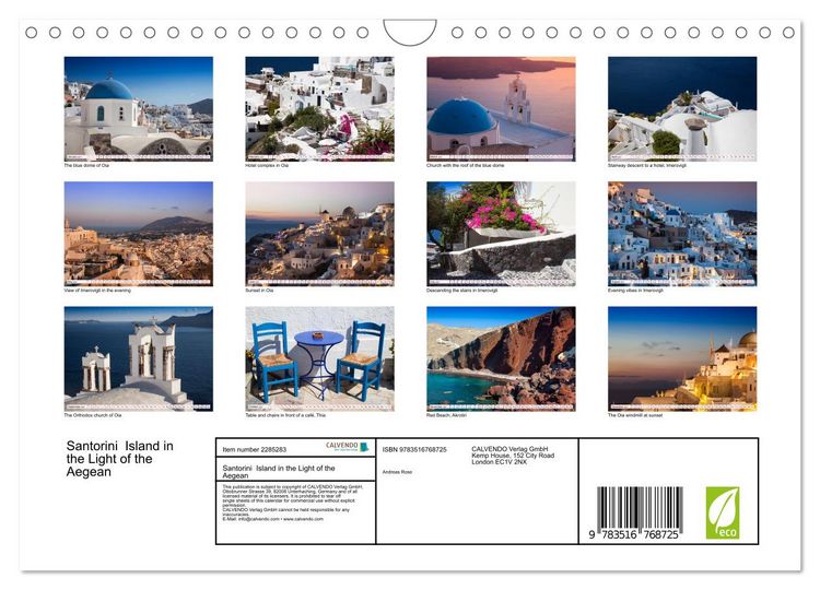 Produktbild: Santorini Island in the Light of the Aegean (Wall Calendar 2027 DIN A4 landscape), CALVENDO 12 Month Wall Calendar