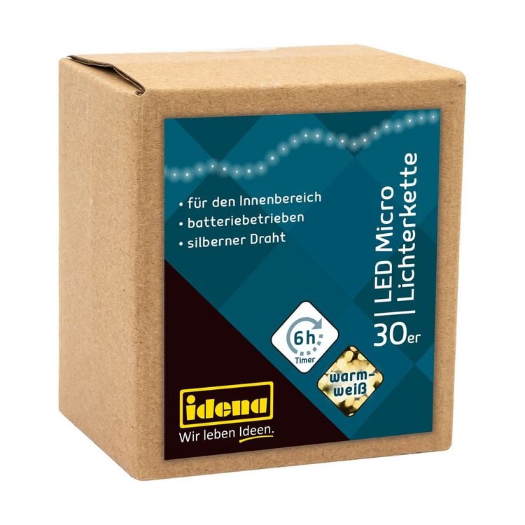 Produktbild: Idena Lichterkette 30 LED warmwei&szlig; 6h Timer 3,2m