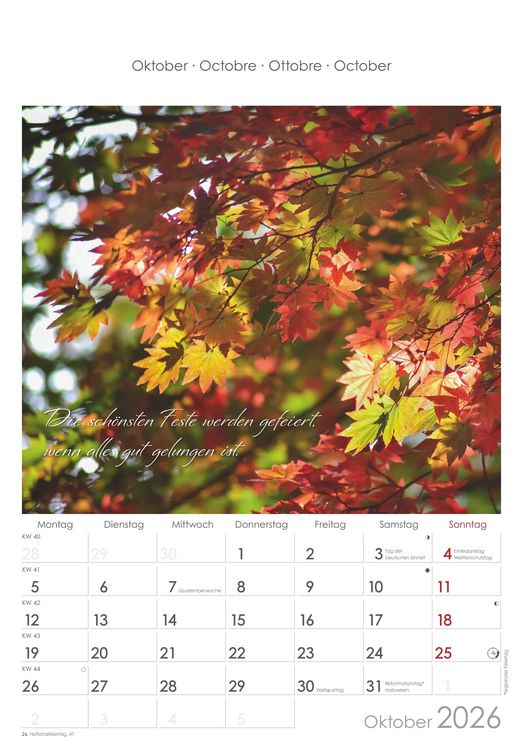 Auszeit für die Seele 2026 - Bildkalender 23,7x34 cm - Kalender mit Platz für Notizen - mit vielen Zusatzinformationen - Wandkalender - Alpha Edition