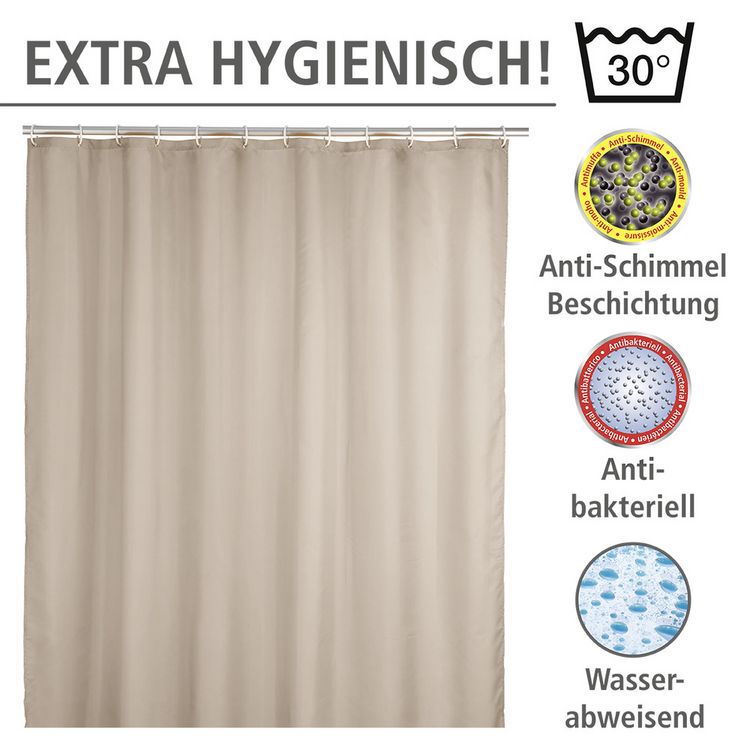 Produktbild: Anti-Schimmel Duschvorhang Uni Beige, 180 x 200 cm, Textil (Polyester), waschbar
