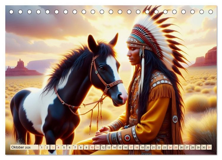 Produktbild: Spirituelle Begleiter - Indianer und Tiere im Einklang (Tischkalender 2026 DIN A5 quer), CALVENDO Monatskalender