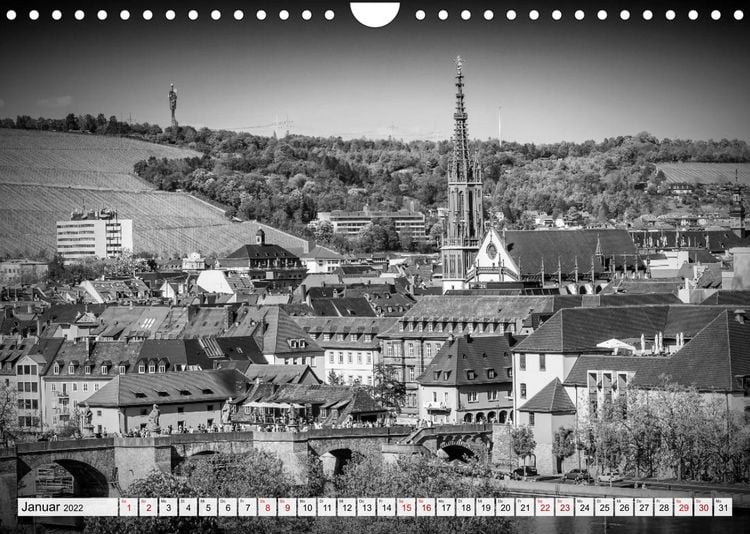 Produktbild: W&Uuml;RZBURG Monochrome Impressionen (Wandkalender 2022 DIN A4 quer)