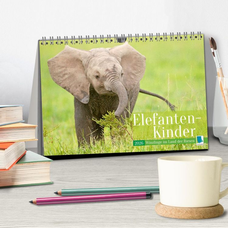 Produktbild: Elefanten Kinder: Winzlinge im Land der Riesen (Tischkalender 2026 DIN A5 quer), CALVENDO Monatskalender