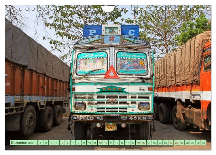 Produktbild: Indien Farbenfrohe LKW (Wandkalender 2026 DIN A4 quer), CALVENDO Monatskalender