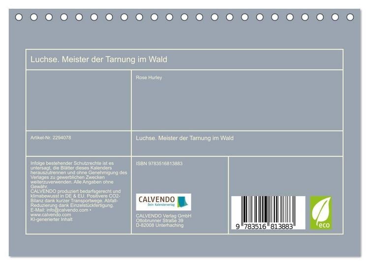 Produktbild: Luchse. Meister der Tarnung im Wald (Tischkalender 2027 DIN A5 quer), CALVENDO Monatskalender