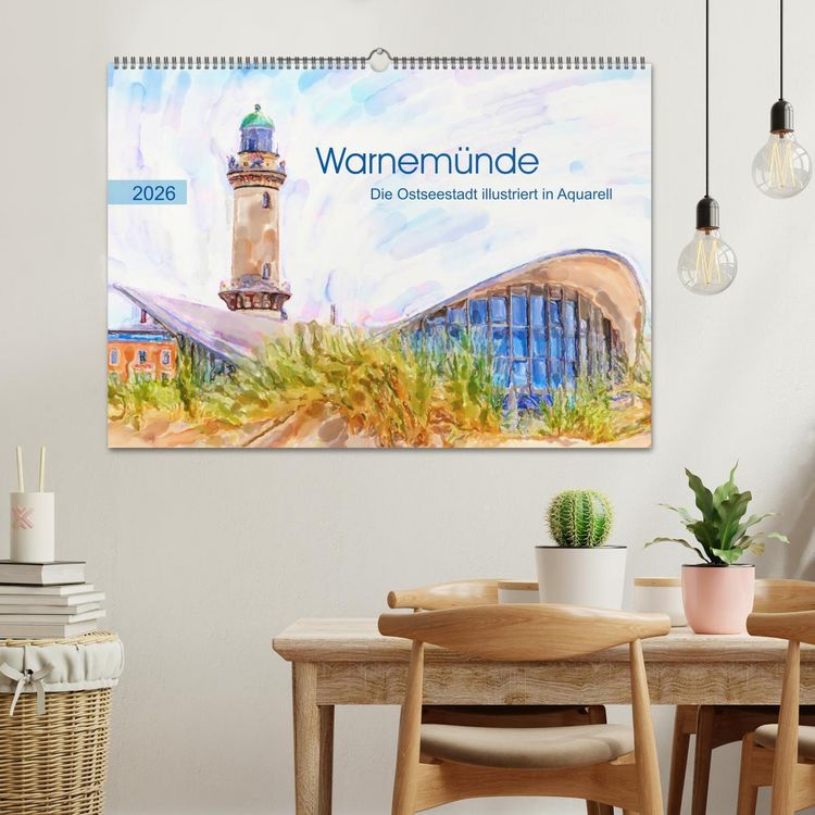 Produktbild: Warnem&uuml;nde - Die Ostseestadt illustriert in Aquarell (Wandkalender 2026 DIN A2 quer), CALVENDO Monatskalender