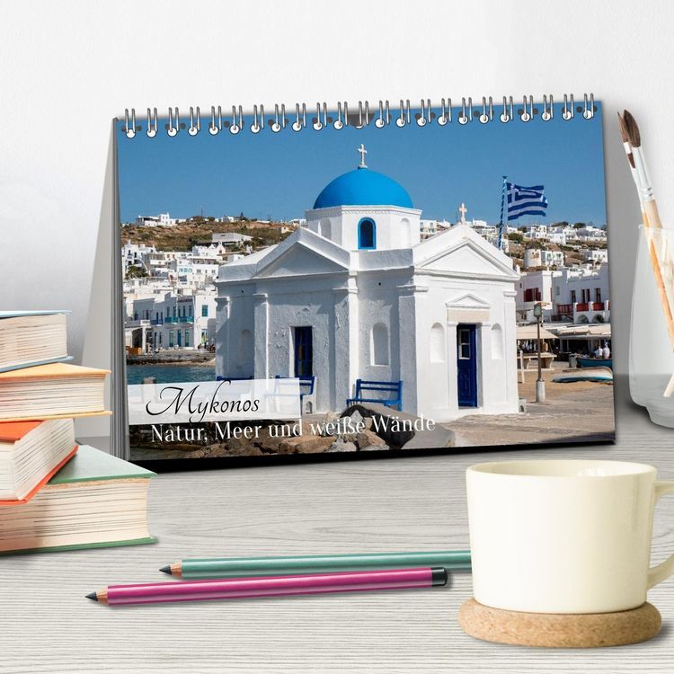 Produktbild: Mykonos - Natur, Meer und wei&szlig;e W&auml;nde (Tischkalender 2026 DIN A5 quer), CALVENDO Monatskalender