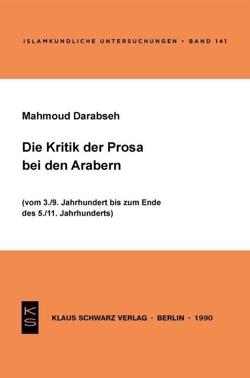 Produktbild: Die Kritik der Prosa bei den Arabern