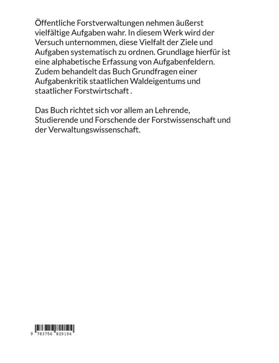 Produktbild: Systematik der Ziele und Aufgaben von Forstverwaltungen