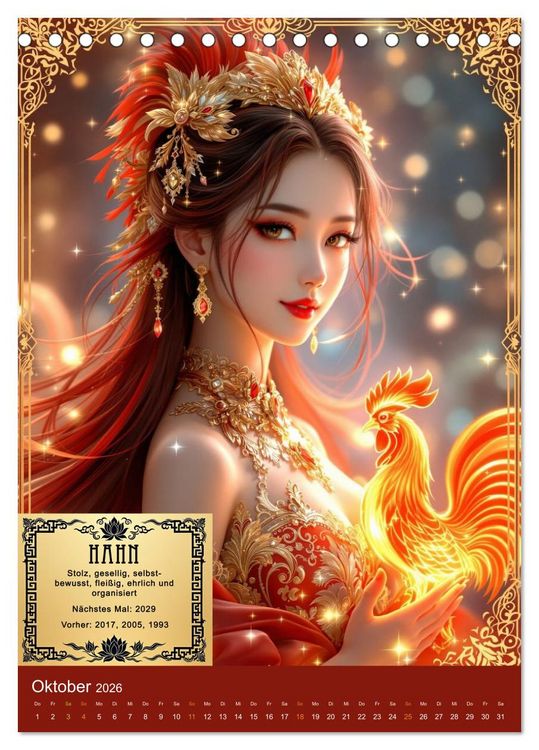 Produktbild: Magische chinesische Tierkreiszeichen (Tischkalender 2026 DIN A5 hoch), CALVENDO Monatskalender