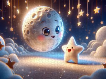 Produktbild: CALVENDO Puzzle Mondgespr&auml;che: Der kleine Stern und der Mond | 1000 Teile Lege-Gr&ouml;&szlig;e 64x48cm Foto-Puzzle f&uuml;r gl&uuml;ckliche Stunden