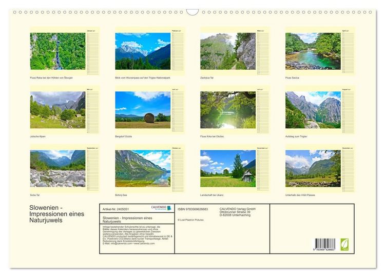 Produktbild: Slowenien - Impressionen eines Naturjuwels (Wandkalender 2027 DIN A2 quer), CALVENDO Monatskalender
