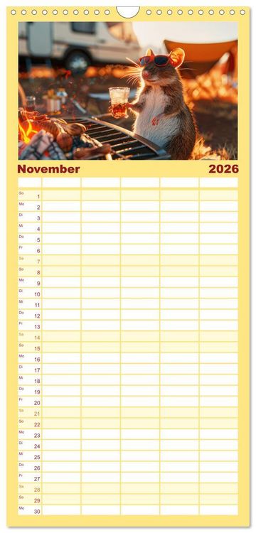 Produktbild: Familienplaner 2026 - Der tierisch lustige Camping-Kalender mit 5 Spalten (Wandkalender, 21 x 45 cm) CALVENDO