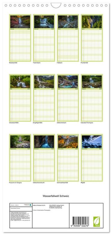 Produktbild: Familienplaner 2027 - Wasserfallwelt Schweiz mit 5 Spalten (Wandkalender, 21 x 45 cm) CALVENDO