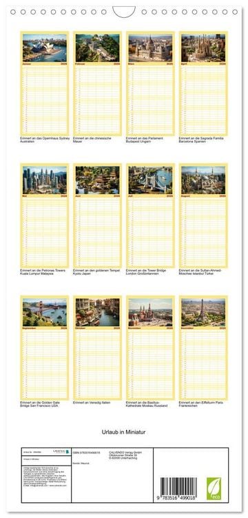 Produktbild: Familienplaner 2026 - Urlaub in Miniatur mit 5 Spalten (Wandkalender, 21 x 45 cm) CALVENDO