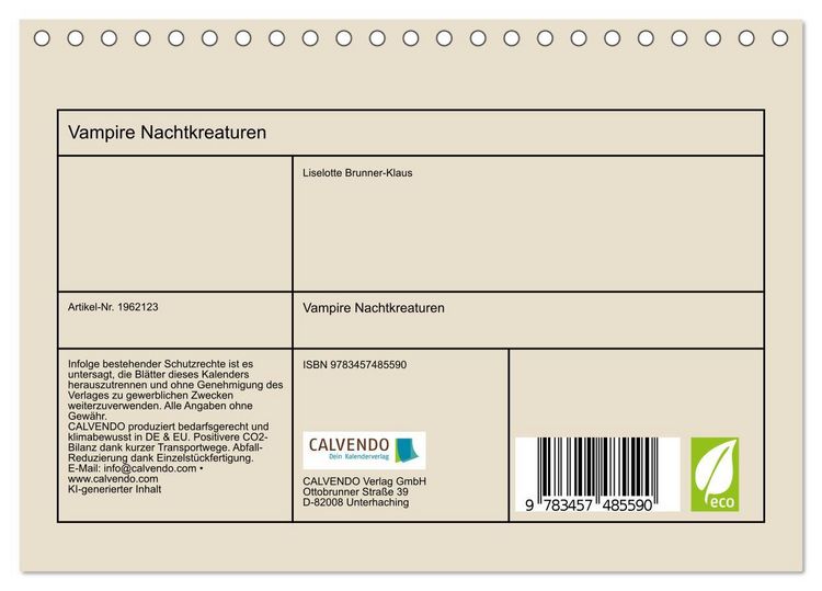 Produktbild: Vampire Nachtkreaturen (Tischkalender 2026 DIN A5 quer), CALVENDO Monatskalender