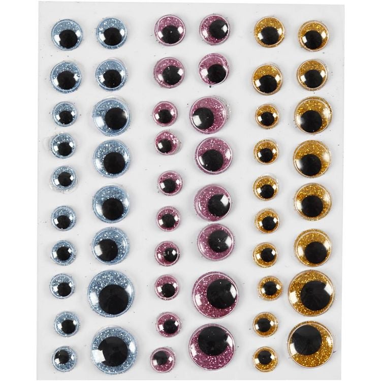 Produktbild: Creativ Company Wackelaugen, D 8+10+12+15 mm, Hellblau, Gold, Rosa, 54 Stk