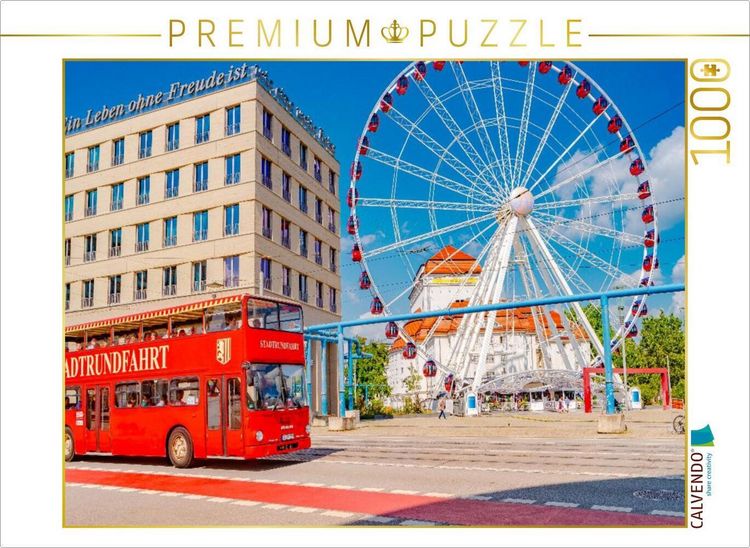 Produktbild: CALVENDO Puzzle Dresden, Stadtrundfahrt Bus und Riesenrad in der Innenstadt | 1000 Teile Lege-Gr&ouml;&szlig;e 64x48cm Foto-Puzzle f&uuml;r gl&uuml;ckliche Stunden