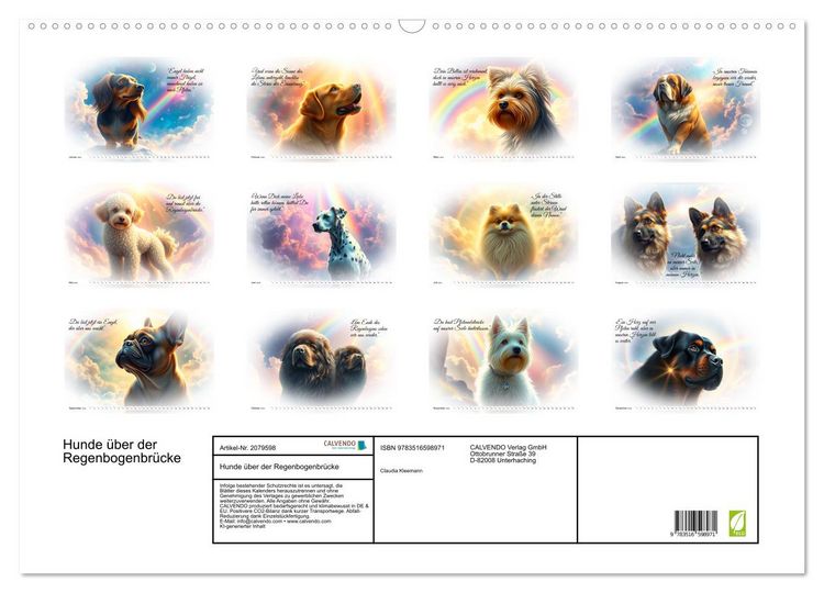 Produktbild: Hunde &uuml;ber der Regenbogenbr&uuml;cke (Wandkalender 2026 DIN A2 quer), CALVENDO Monatskalender