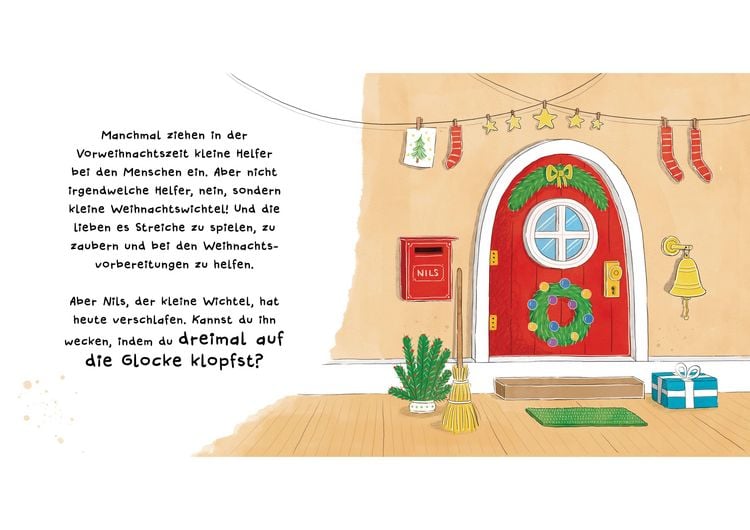 Produktbild: Weck den Weihnachtswichtel. Ein Weihnachts-Mitmachbuch.Zum Sch&uuml;tteln, Schaukeln, Pusten und mehr. Von 2 bis 4 Jahren