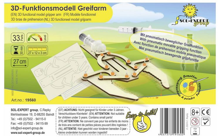 Produktbild: Sol Expert 19560 pneumatischer Greifarm Basteln, Pneumatik Bausatz ab 14 Jahre