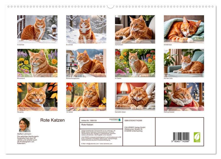 Produktbild: Rote Katzen (hochwertiger Premium Wandkalender 2026 DIN A2 quer), Kunstdruck in Hochglanz